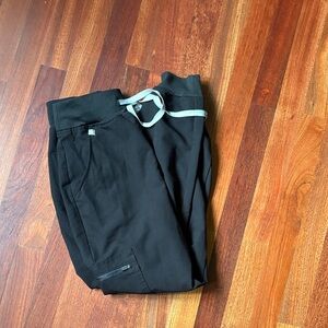 Figs Black Zamora Scrub Pants with Gray Drawstring